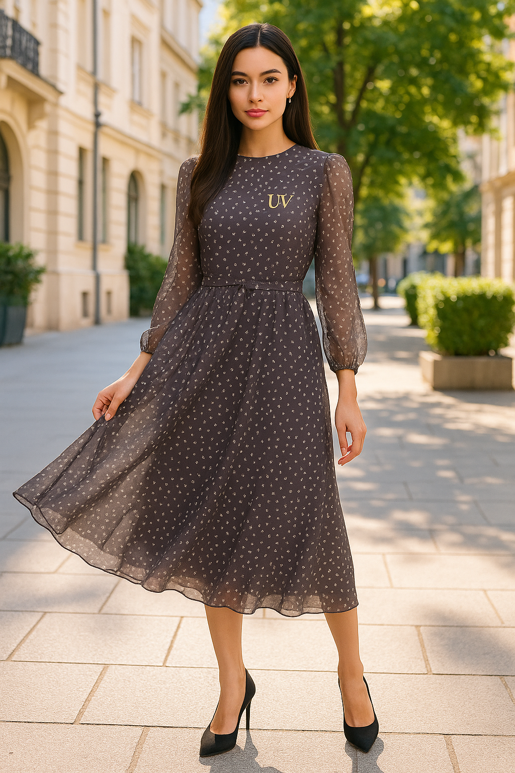 UV ATELIER Elegant Vintage Polka Dress