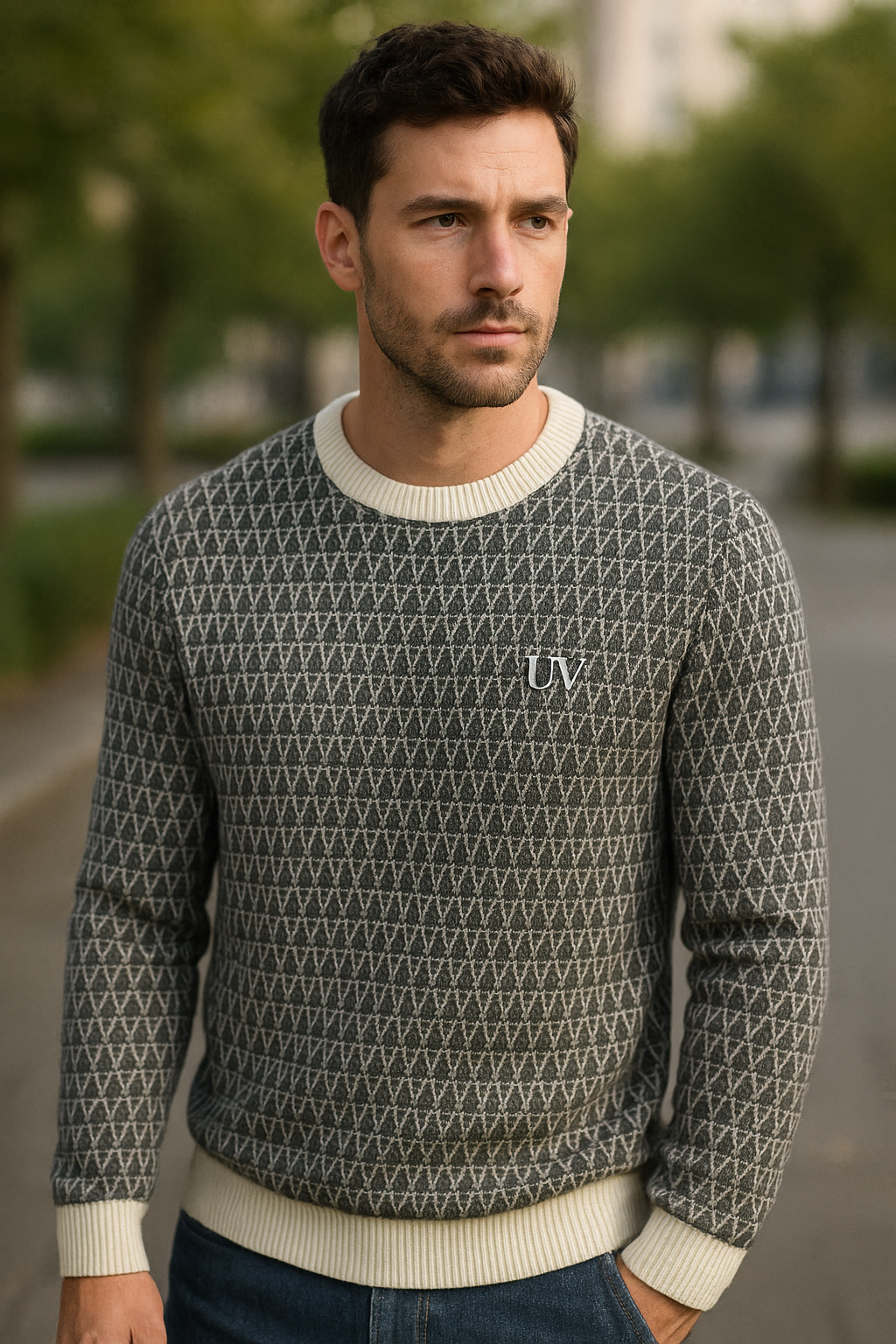 UV ATELIER Jacquard Cashmere Crew