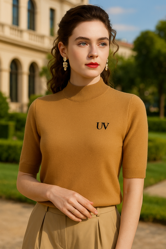 UV ATELIER Elegant Cashmere Half-Sleeve Tee
