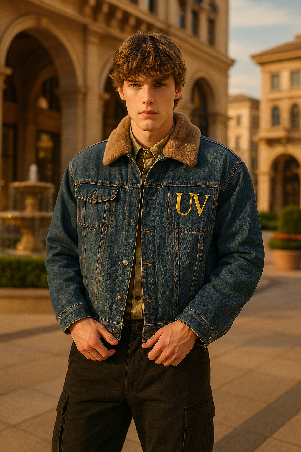 UV ATELIER Classic Fur & Denim Vintage Coat