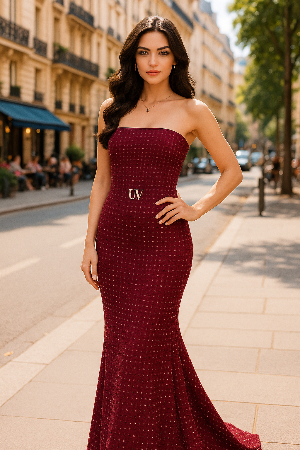 UV ATELIER Crystal-Cinched Off-Shoulder Mermaid Gown