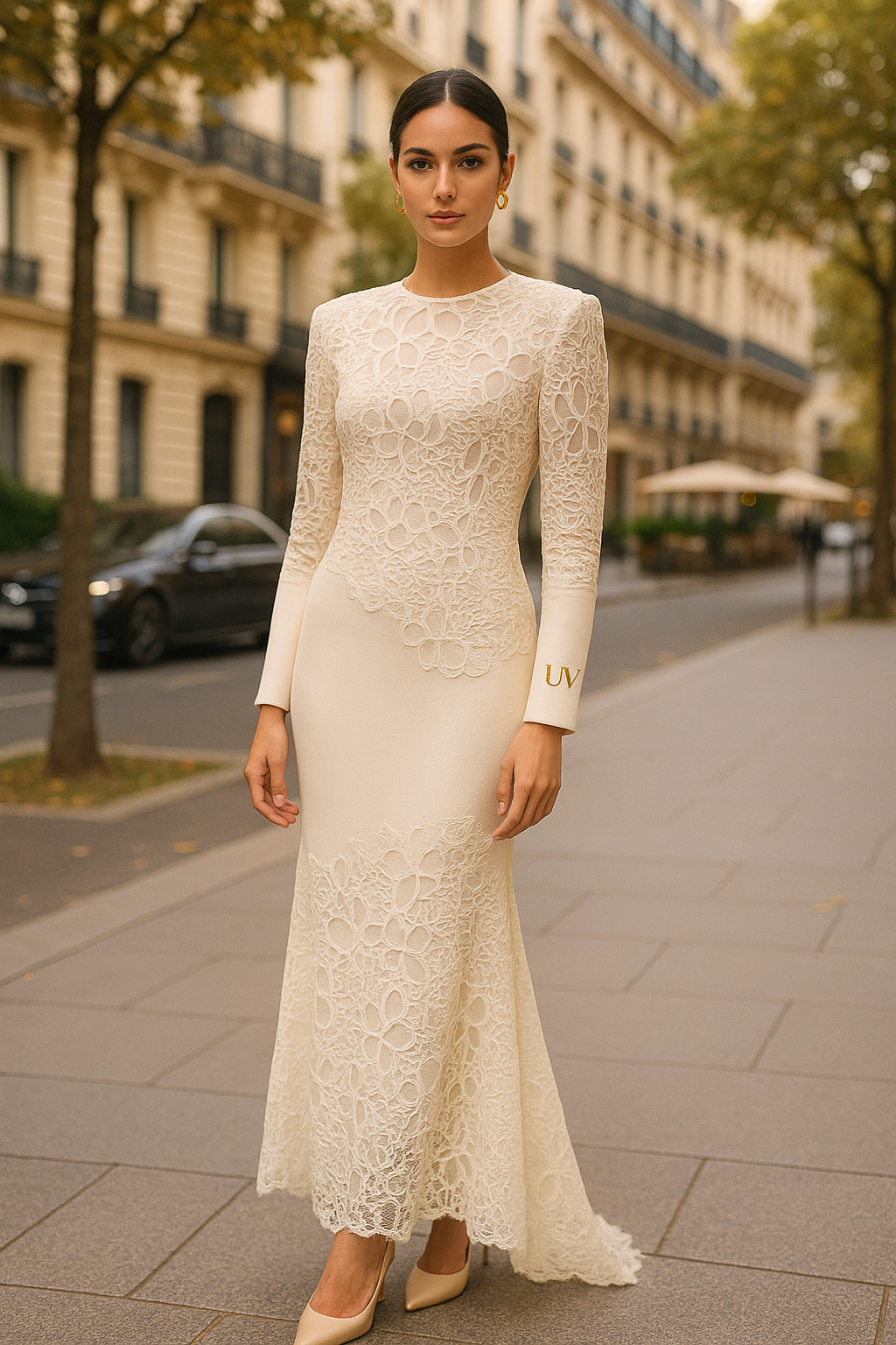 UV ATELIER Sculpted Lace Fishtail Gown