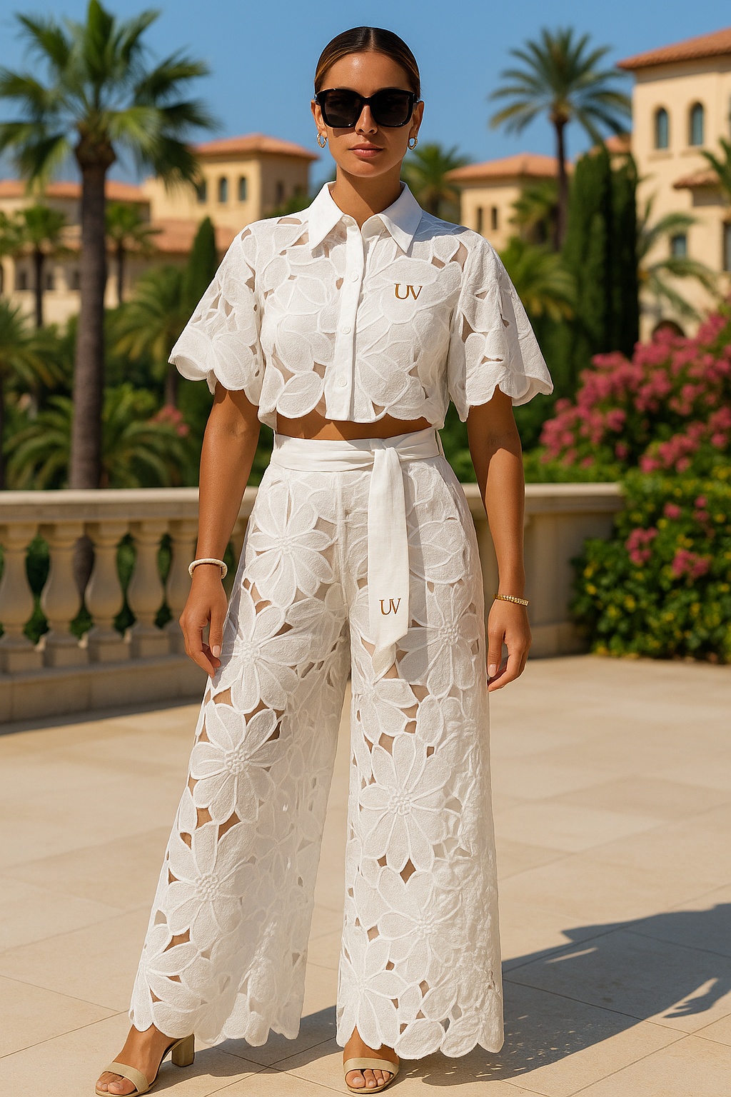 UV ATELIER Elegant Lapel Top & Wide-Leg Pants Set