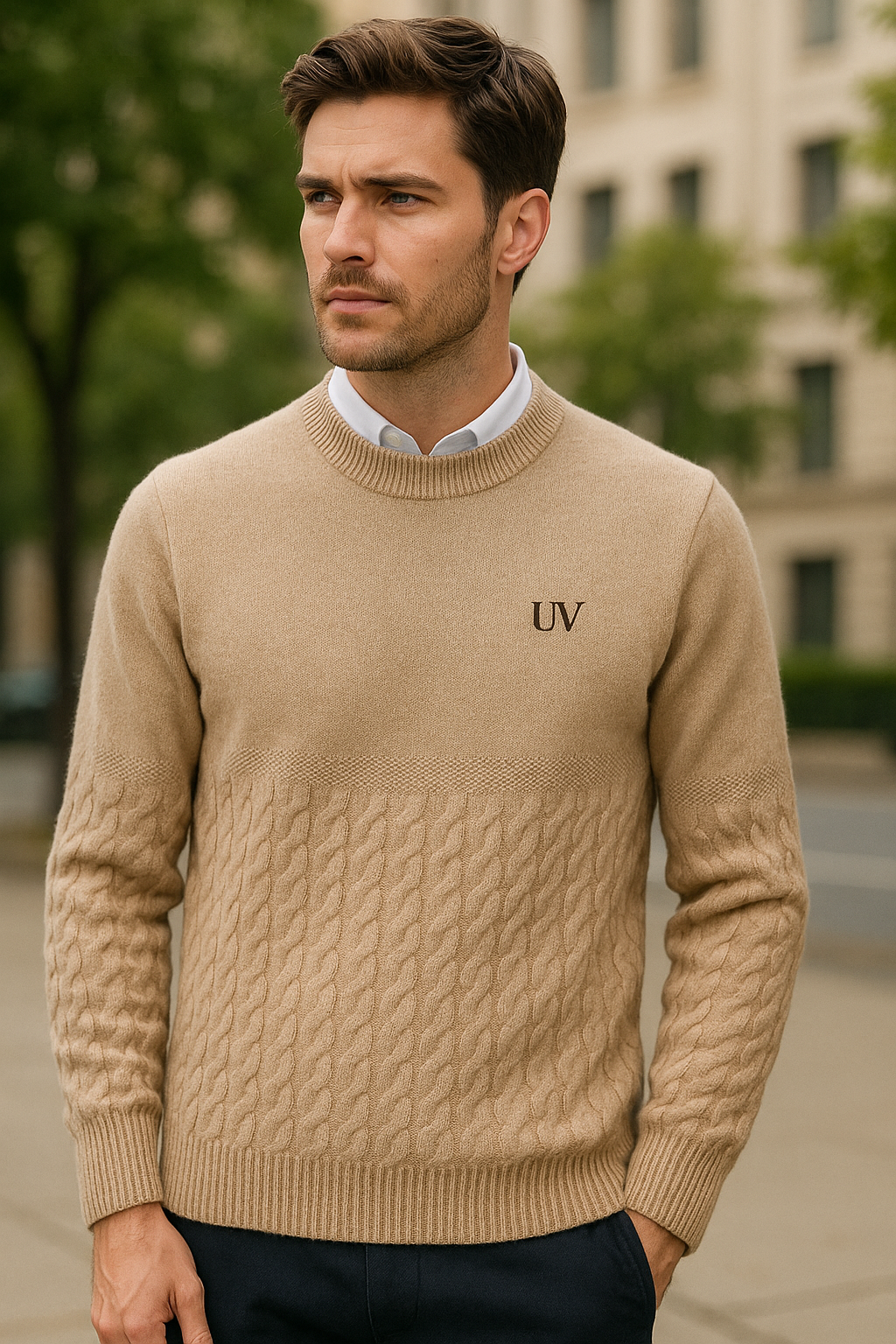 UV ATELIER Soft Slate Textured Wool Pullover