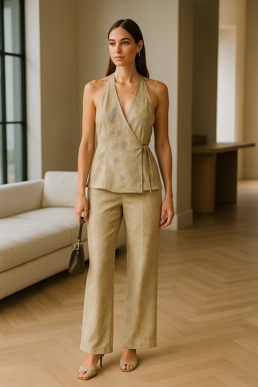 UV Atelier - Elegant Bead-Embroidered Backless Pants Set