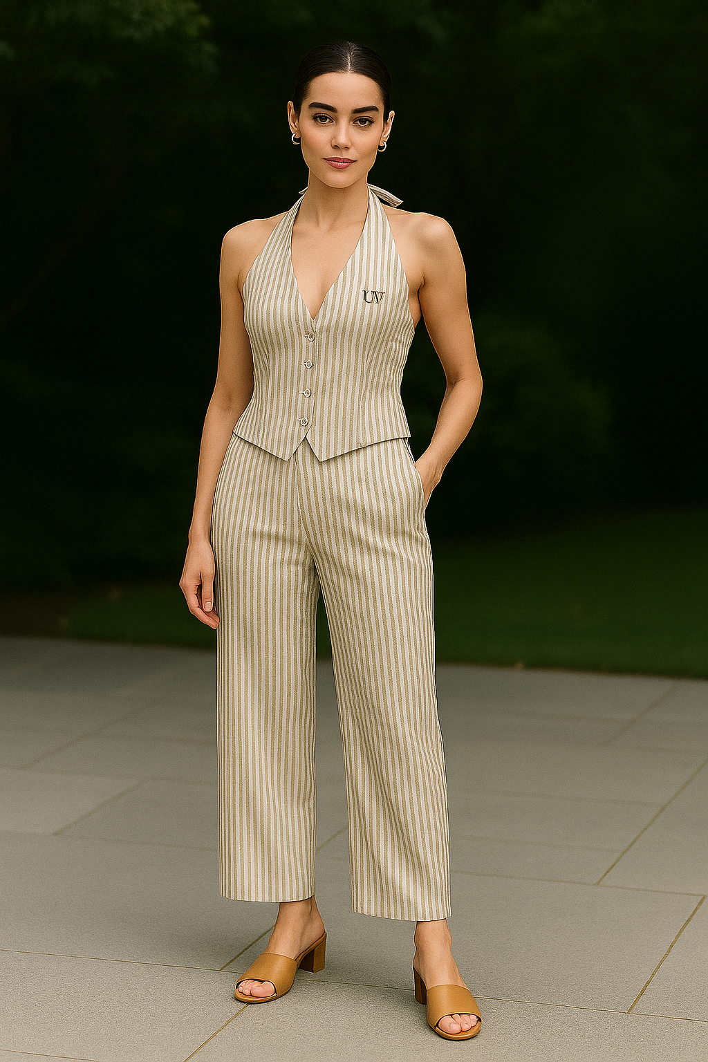 UV Atelier – Striped Halter-Neck Two-Piece Set