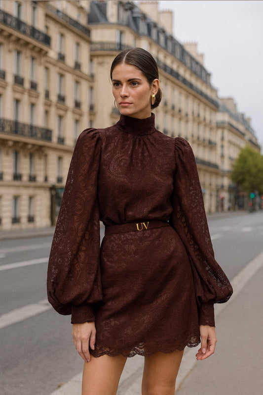 UV Atelier – Long-Sleeve Openwork Lace Mini Dress