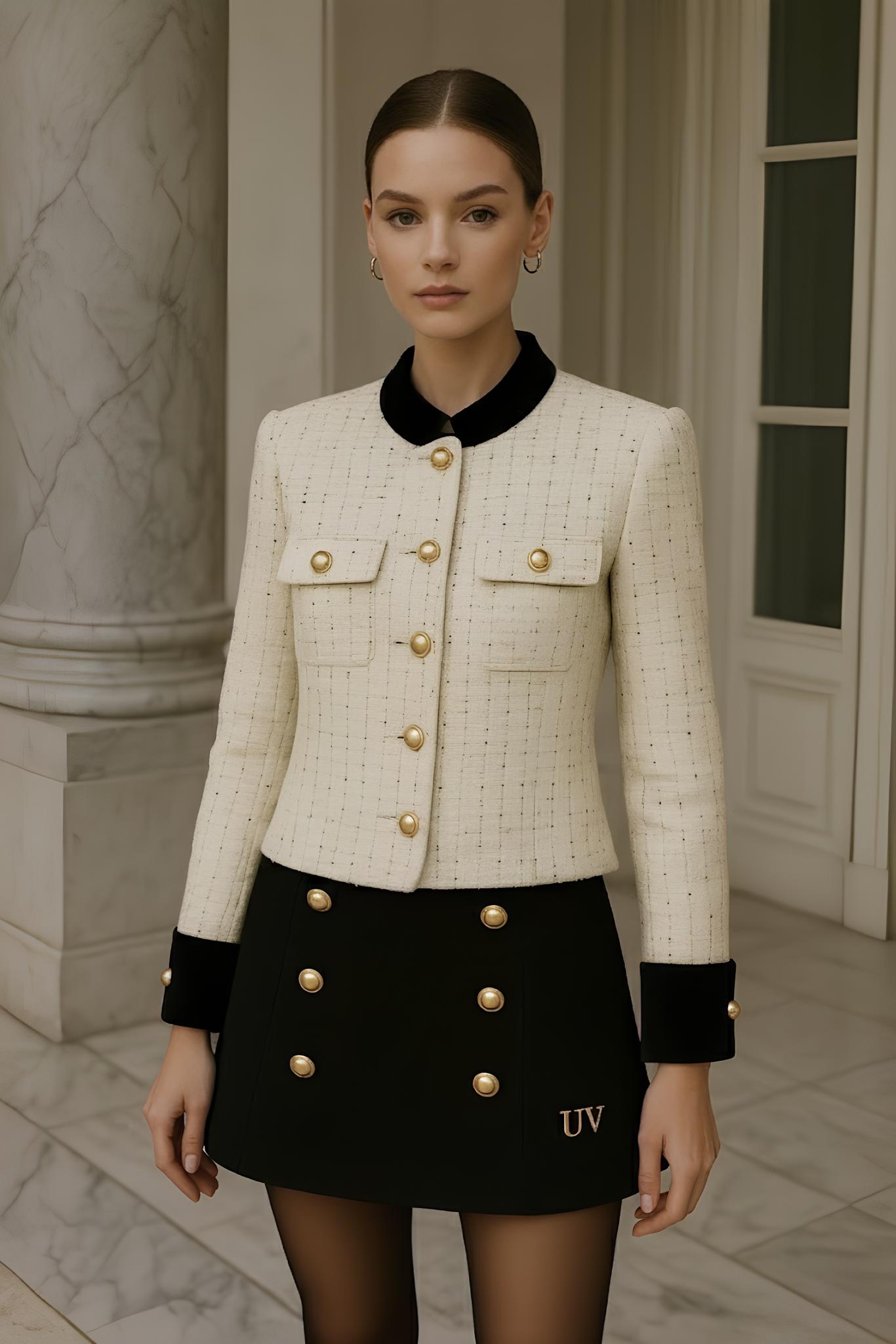 UV Atelier – Vintage-Inspired Tweed Jacket & Skirt Set