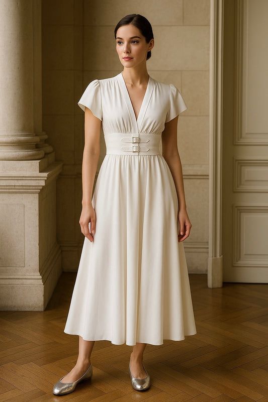 UV Atelier – Long Hepburn-Style V-Neck Dress