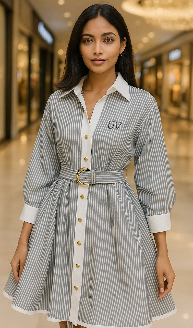 UV ATELIER Cotton Striped Mini Dress