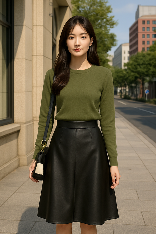 UV ATELIER Vintage-Inspired Leather Midi Skirt