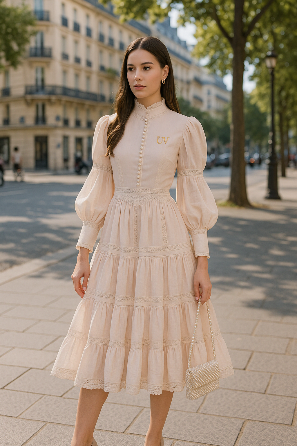 UV ATELIER Embroidered Crochet Mini Shirt Dress