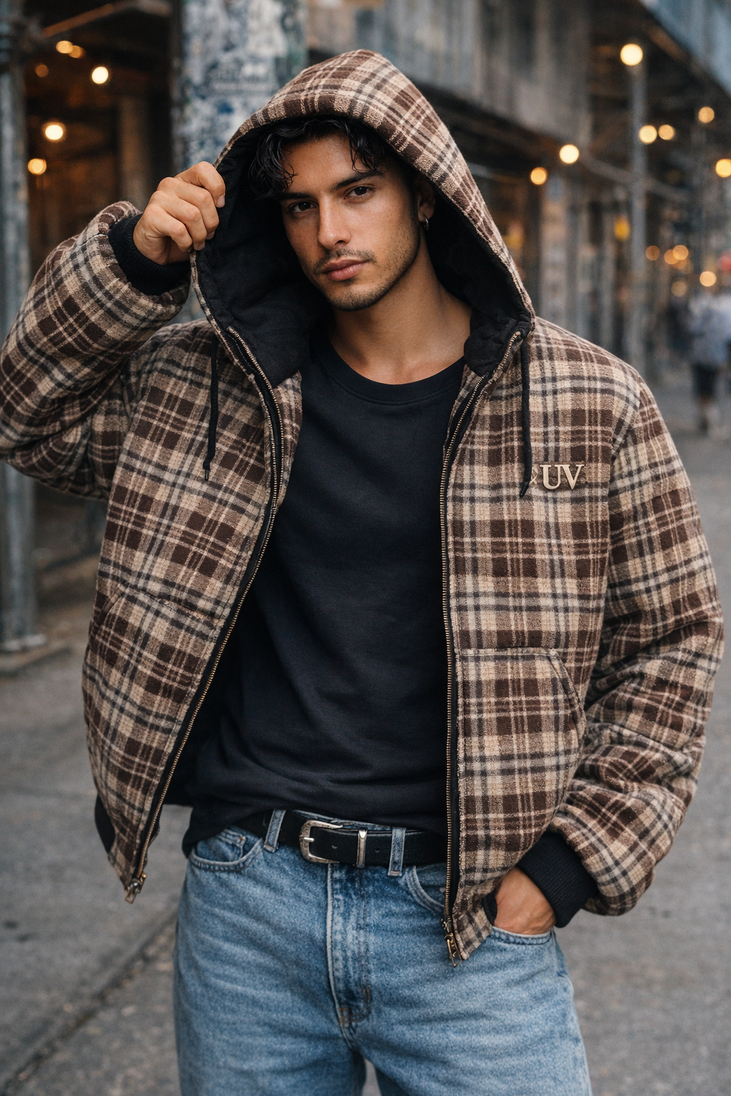 UV ATELIER Soho Plaid Street Hoodie