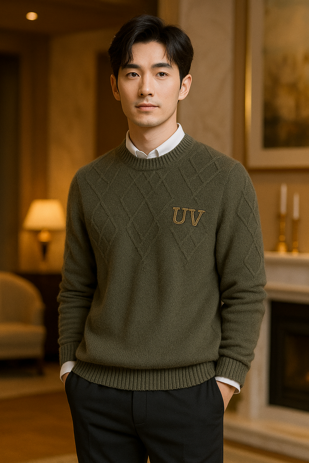 UV ATELIER Men’s Loose-Fit Pure Cashmere Mock-Neck Sweater