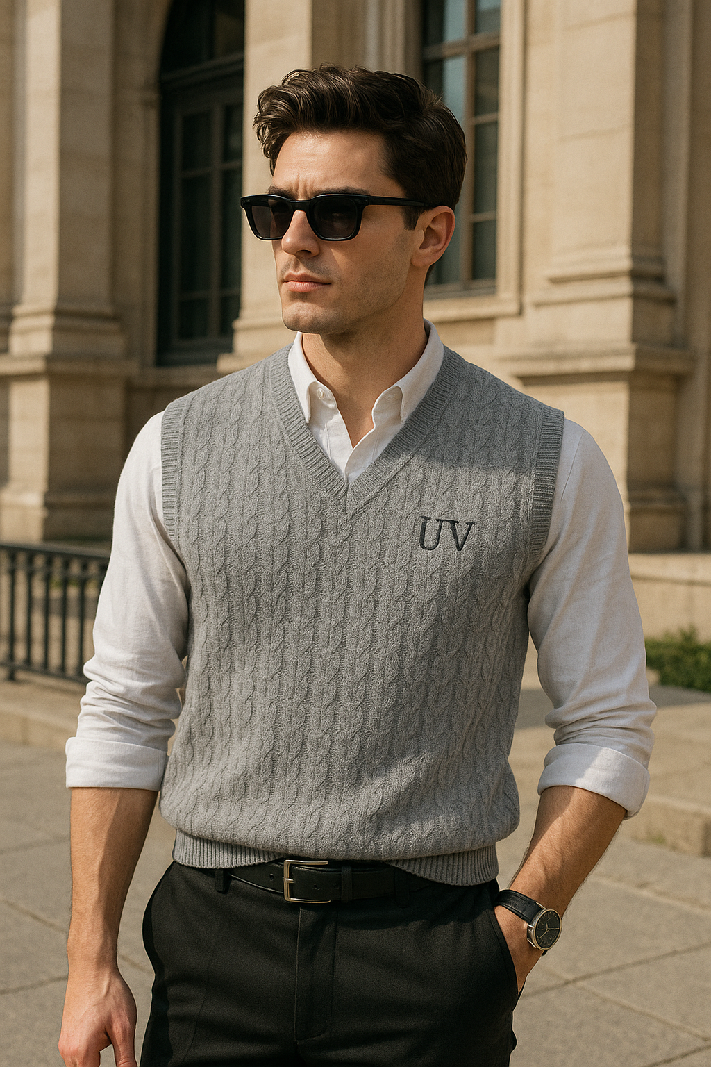 UV ATELIER – Jacquard Check Knit V-Neck Men’s Vest