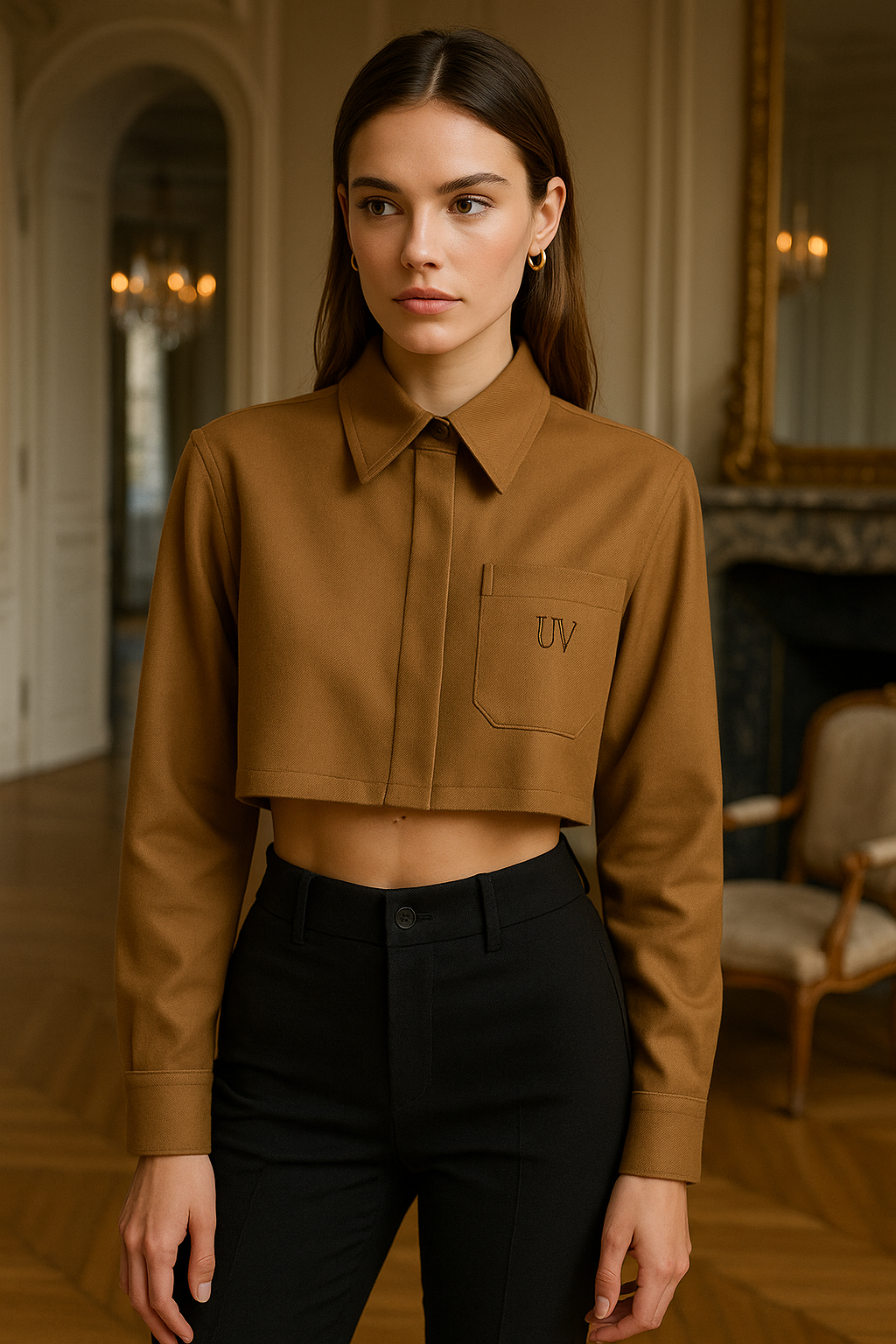 UV ATELIER Fast-Selling Ladies Casual Striped Lapel Cropped Shirt