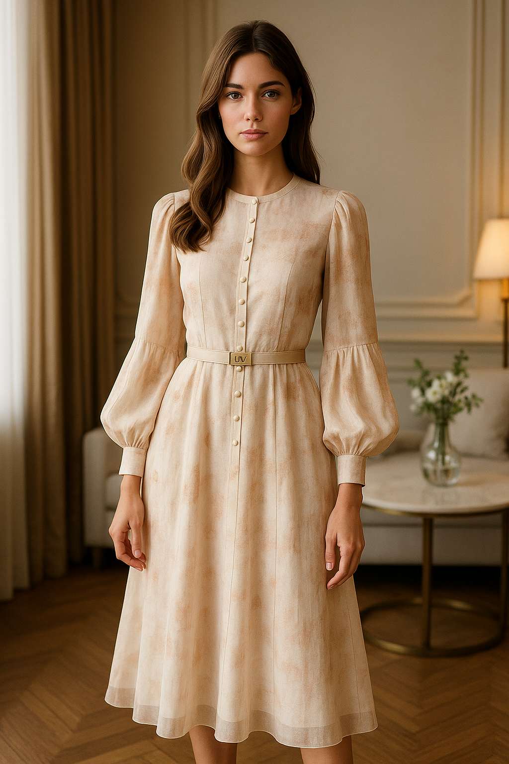 UV ATELIER – 2025 Multi-Color Floral Long Sleeve Midi Dress