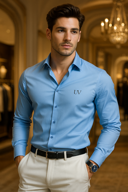 UV ATELIER Men’s Brand-New Solid Color Long Sleeve Business Shirt