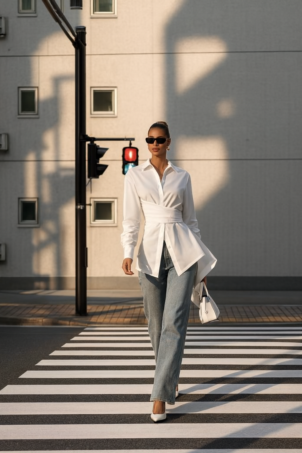 UV ATELIER – White Asymmetric Long-Sleeve Top