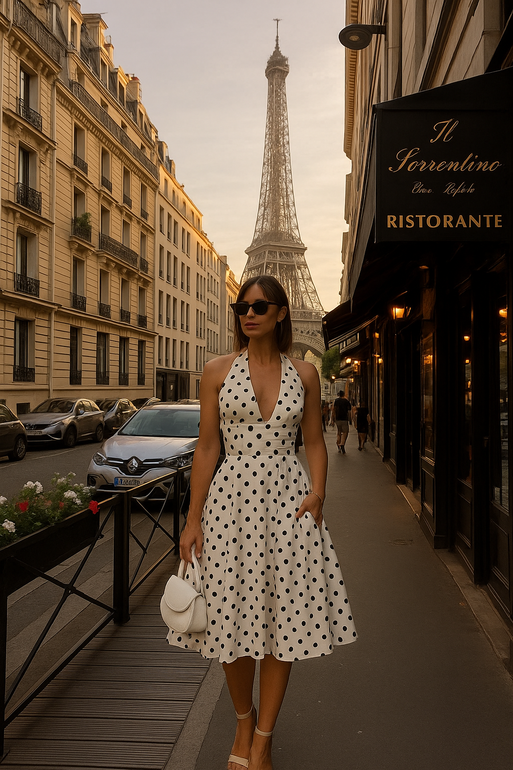 UV ATELIER – Polka Dot Deep V Halter Mini Dress