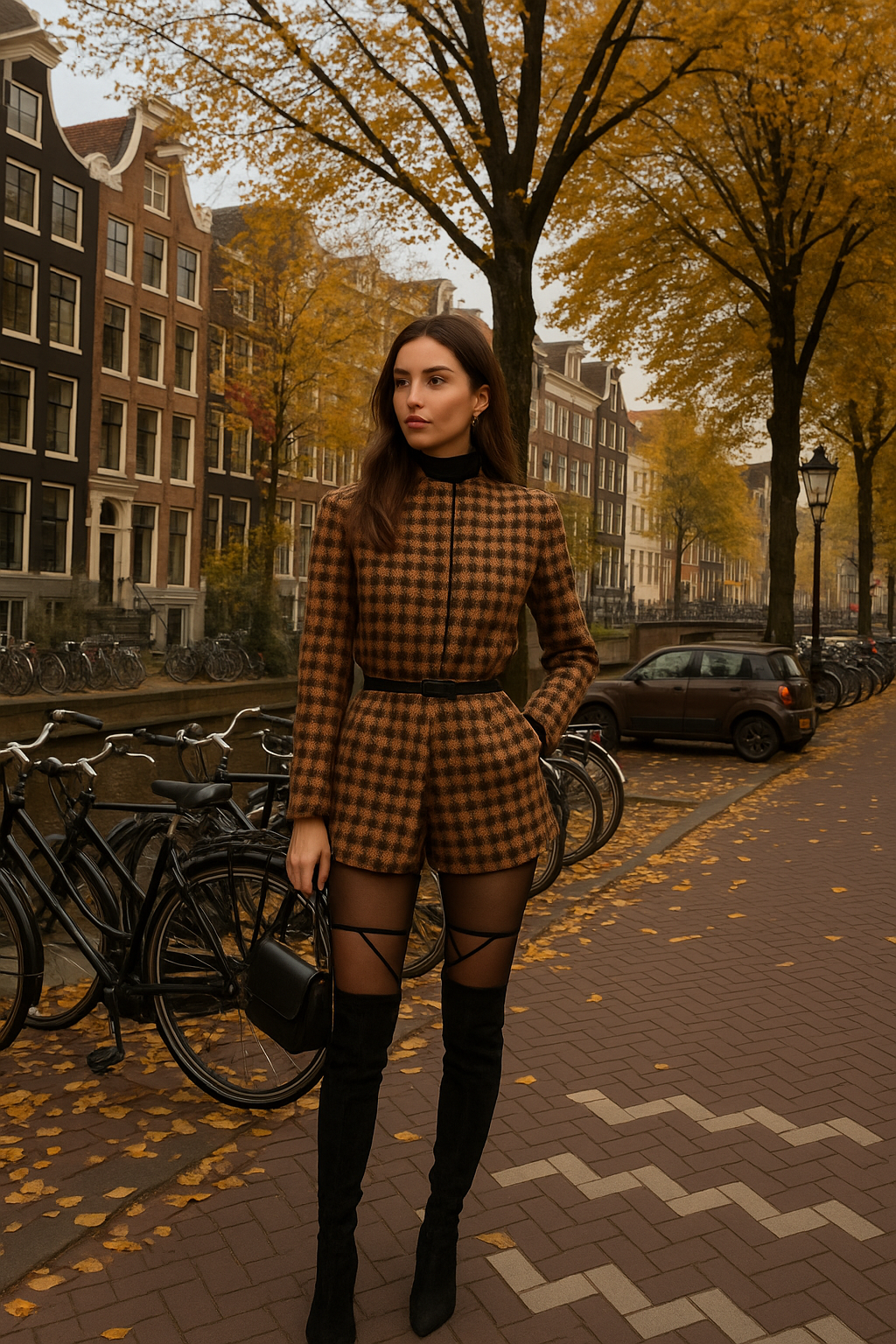 UV ATELIER High-Waist Plaid Shorts Suit