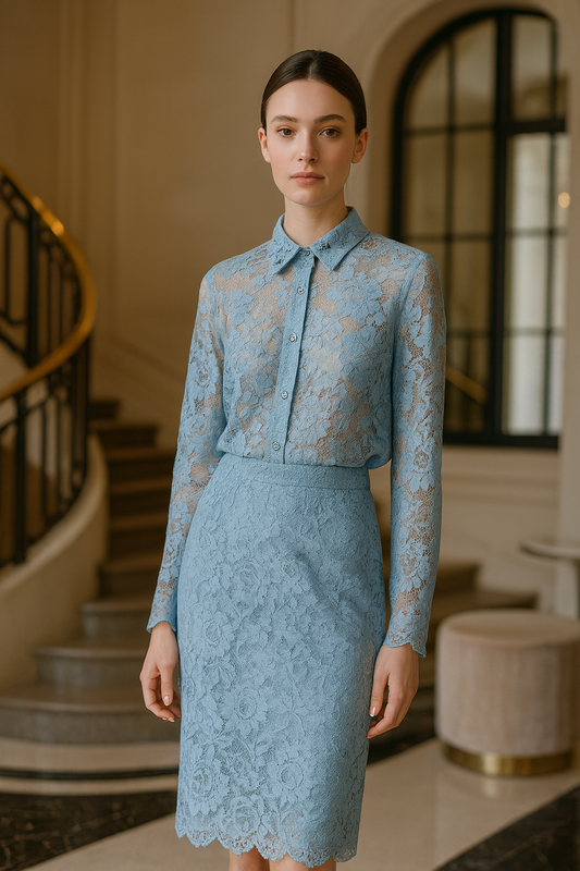 UV ATELIER – Floral Lace Embroidery Blouse & Skirt