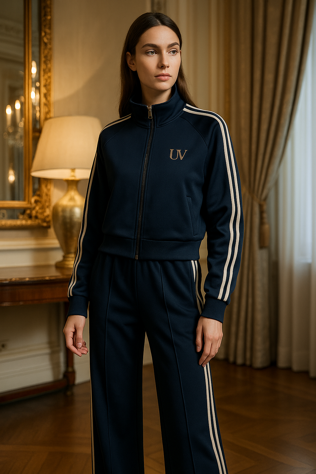 UV ATELIER – High Street Denim Set with Zip Jacket & Lace-Up Pants