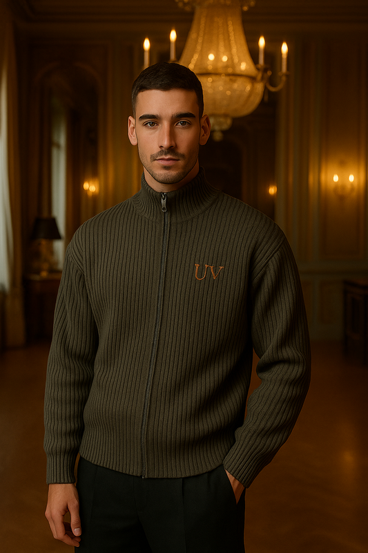 UV ATELIER – Men’s Loose-Fit Stand Collar Knit Cardigan