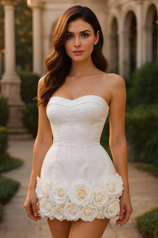 UV ATELIER Strapless Floral Bandage Mini Dress