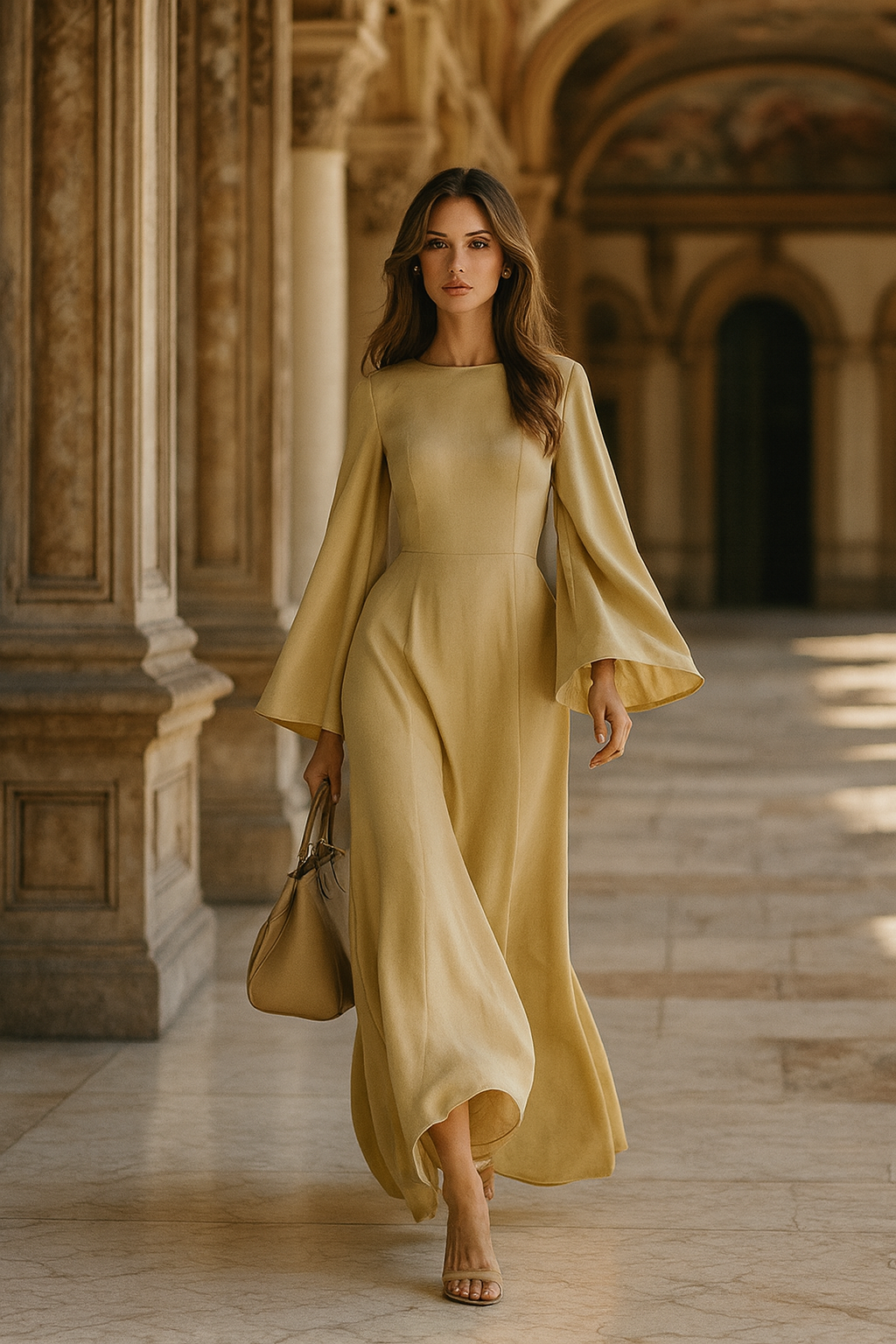 UV ATELIER – Elegant Round-Neck Tie-Up Maxi Dress