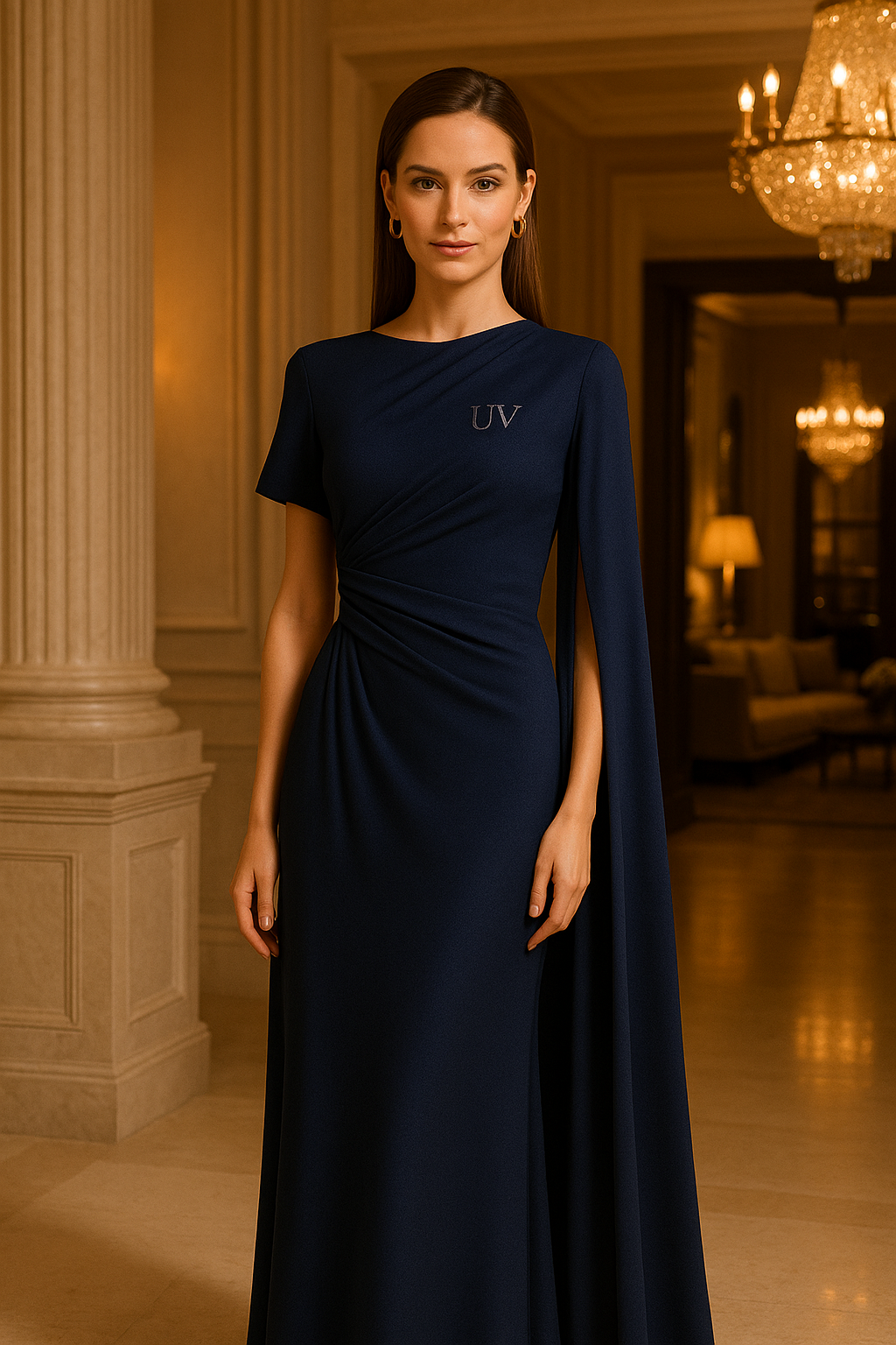 UV ATELIER – Solid Color One-Shoulder Pleated Waist Dress