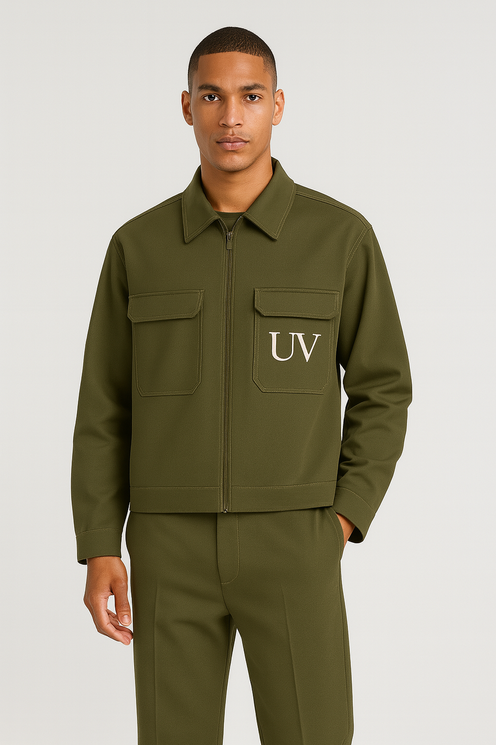 UV ATELIER Men’s Solid Color Patchwork Two-Piece Set