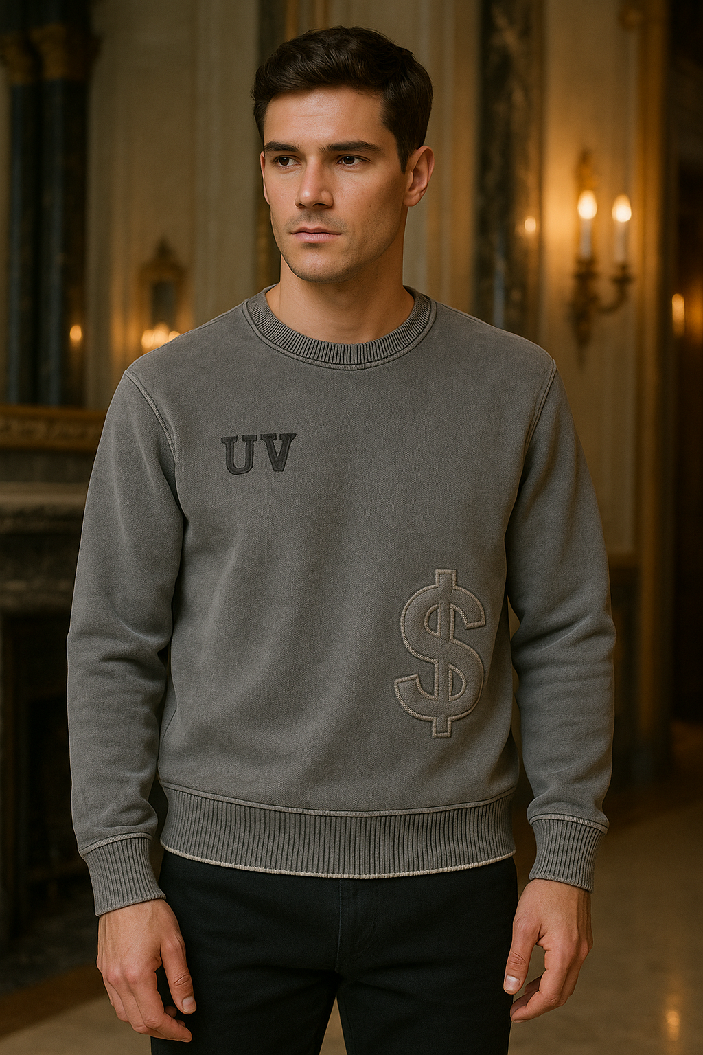 UV ATELIER – Boxy Warm Knit Sweater with Graphic Symbol Print