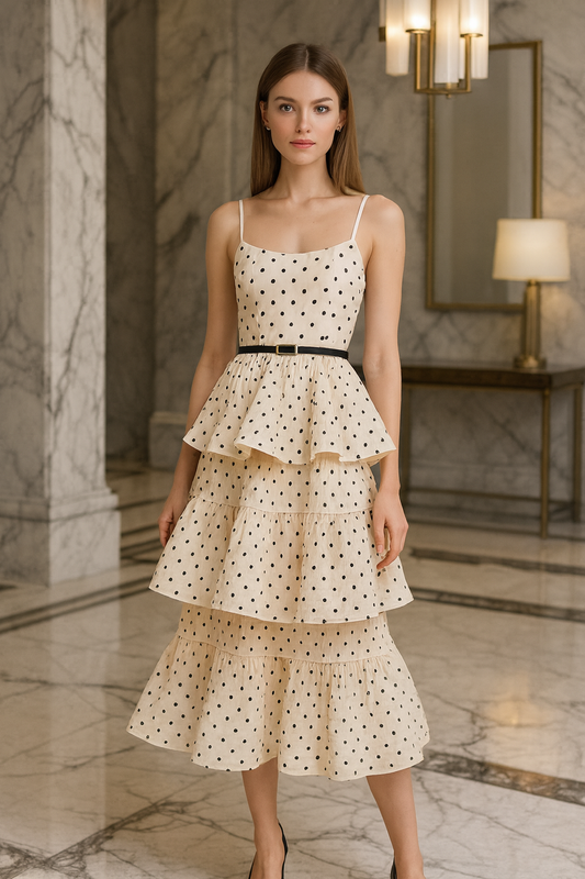 Autumn 2026 New Casual Dot-Print Smocked Pleated Dress – UV ATELIER