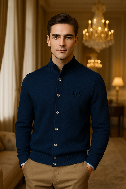 UV ATELIER Men’s Pure Cashmere High-Neck Buttoned Cardigan