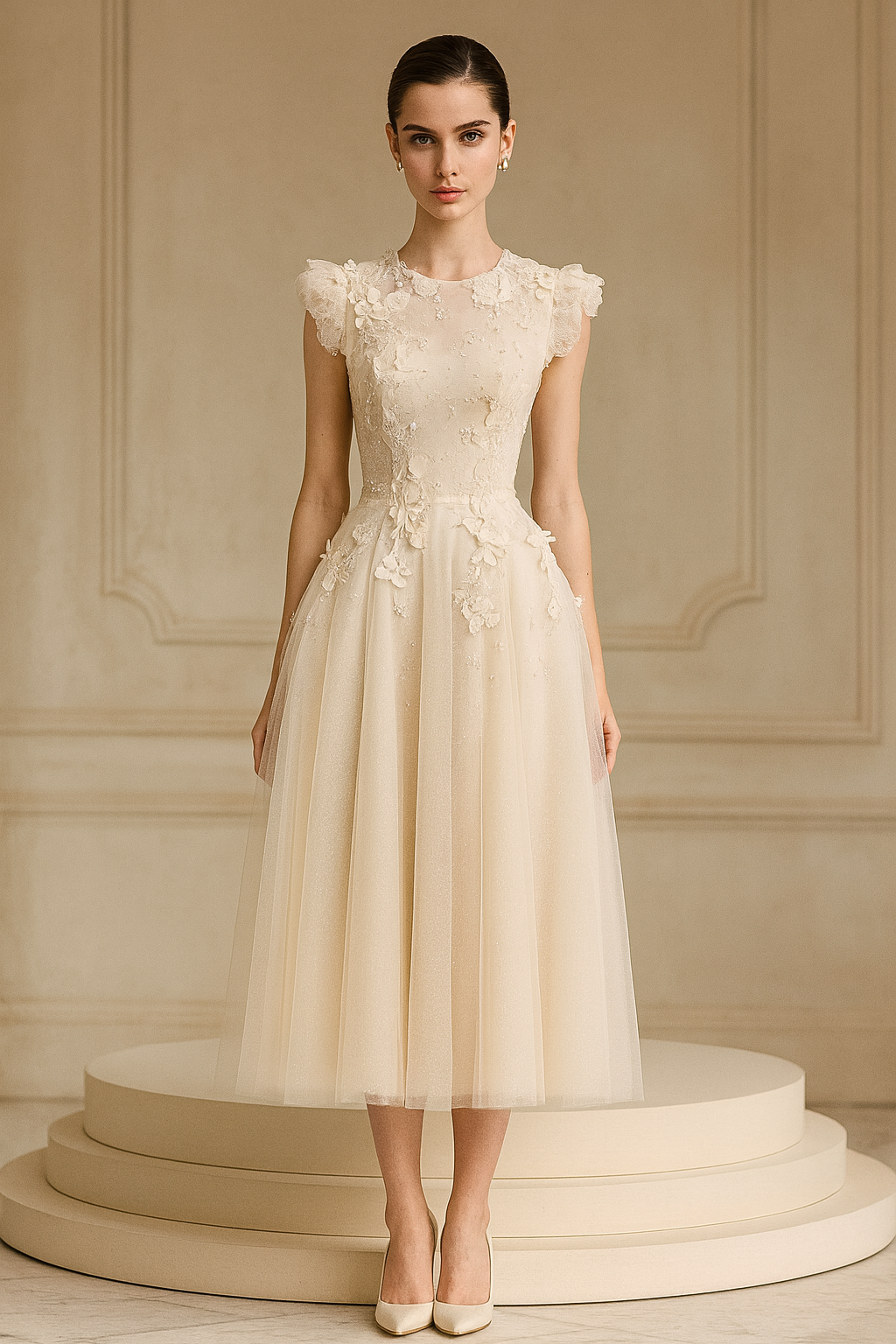 UV ATELIER DEAT Flower Embroidered Sleeveless A-Line Lace Dress – 2025