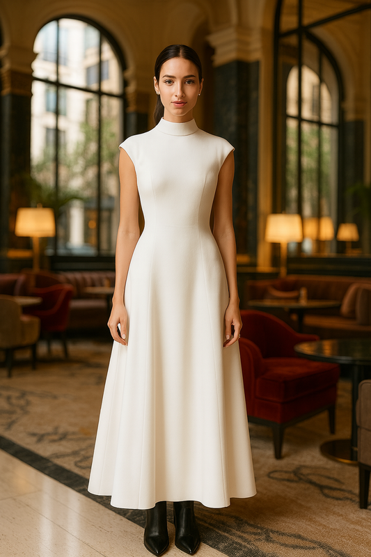 UV ATELIER – Elegant Sleeveless Evening Dress with Diagonal Neckline