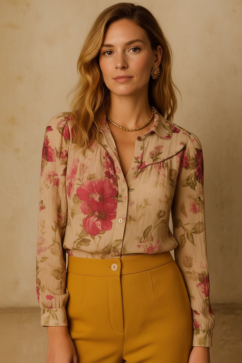 UV Atelier – Retro Floral Pleated Blouse