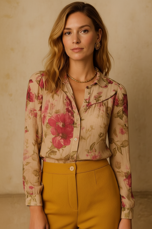UV Atelier – Retro Floral Pleated Blouse