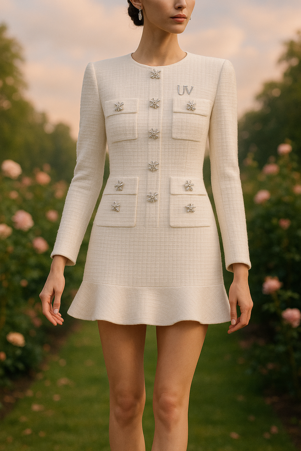UV ATELIER Crystal-Trim Knit Mini Dress