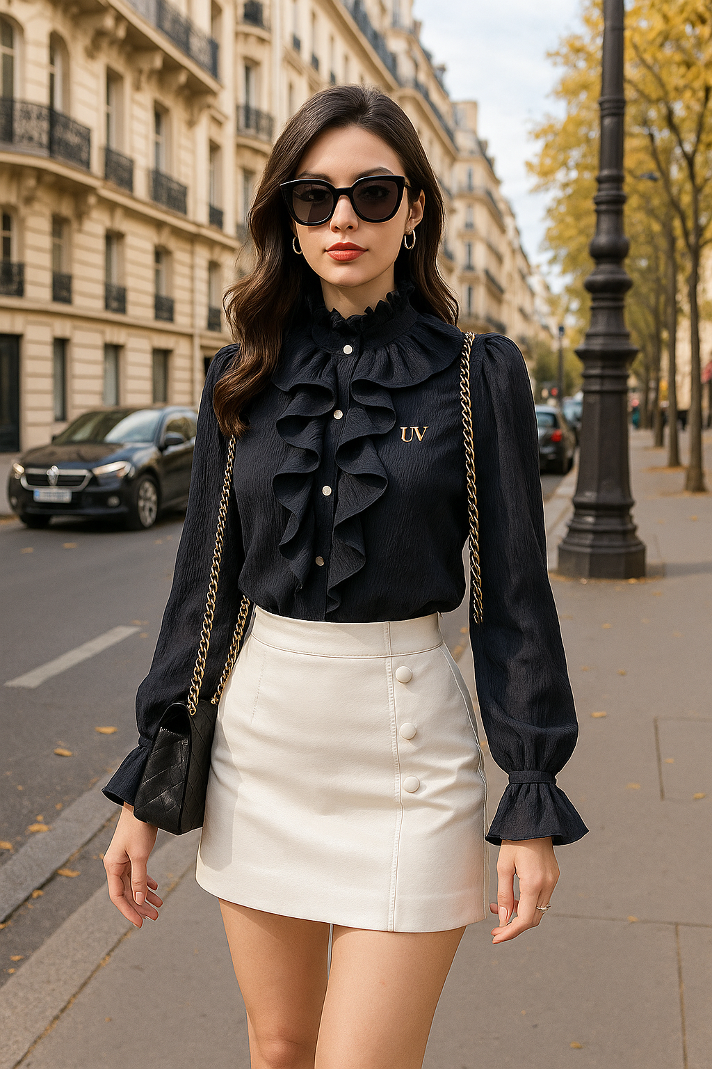 UV ATELIER Vintage Ruffle Lace Chiffon Blouse