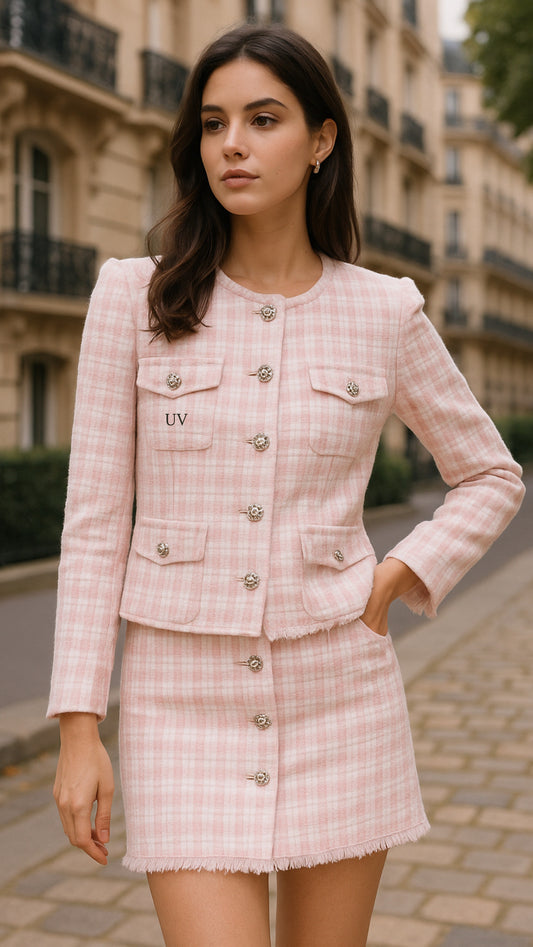 UV Atelier – Tweed Jacket & Skirt Set