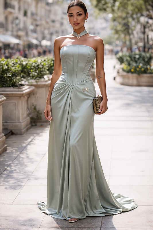 UV ATELIER Chic Pleated Silhouette Evening Gown