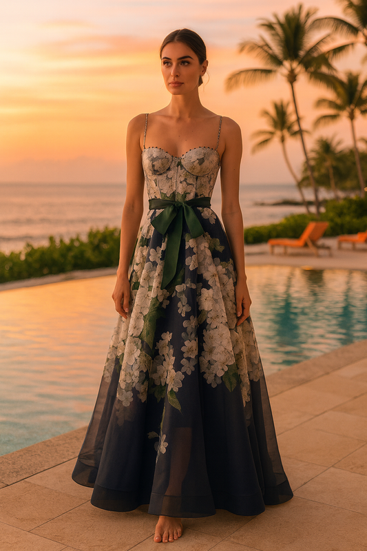 UV ATELIER Floral Silk Beaded Luxury Dress