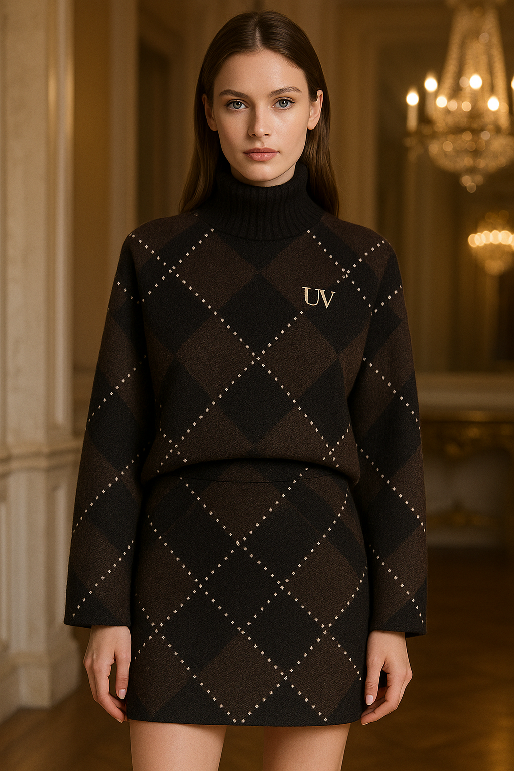 UV ATELIER Knit O-Neck Sweater & Mini Skirt Set