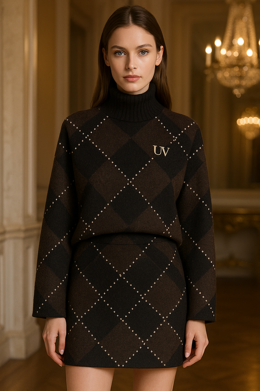 UV ATELIER Knit O-Neck Sweater & Mini Skirt Set