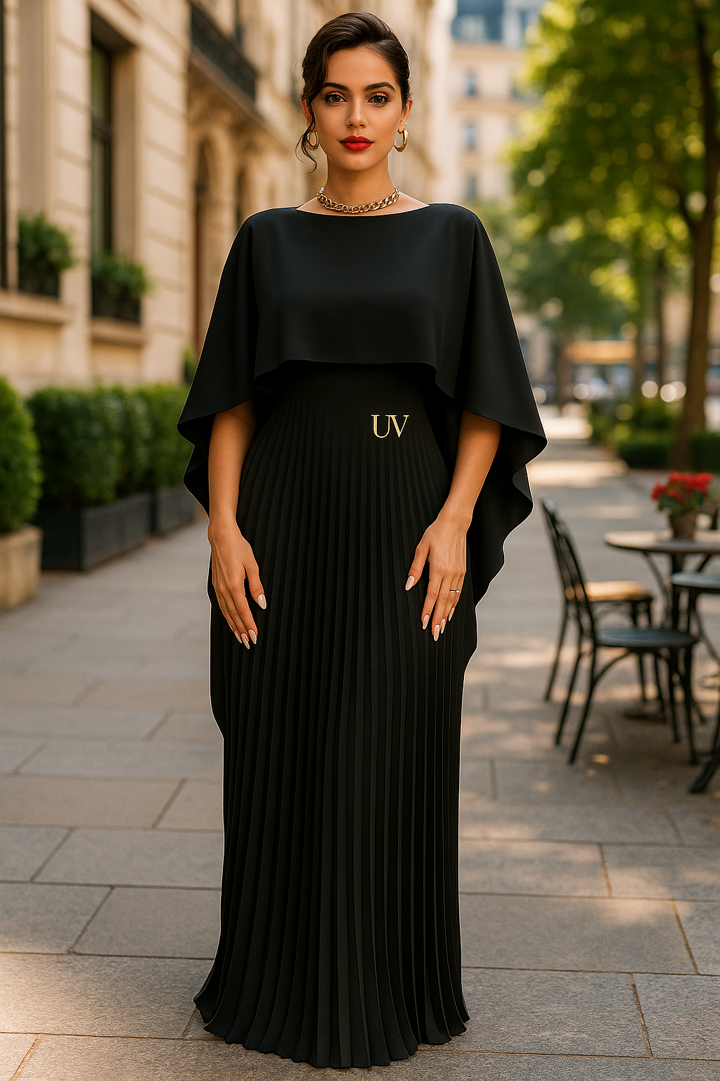 UV ATELIER Luxe Draped Flowing Pleated Maxi Dress