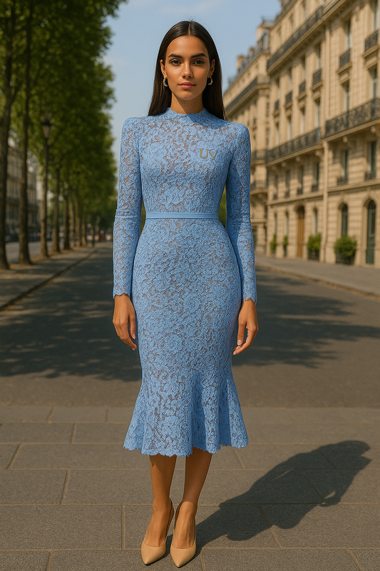 UV ATELIER Embroidered Lace Mermaid Midi Dress