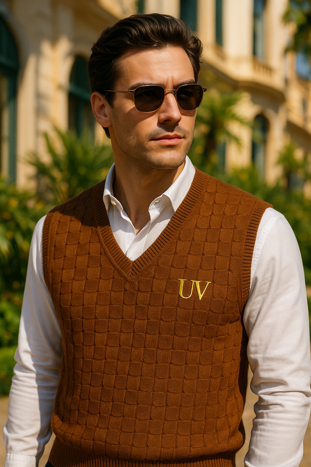 UV ATELIER Textured Knit V-Neck Vest
