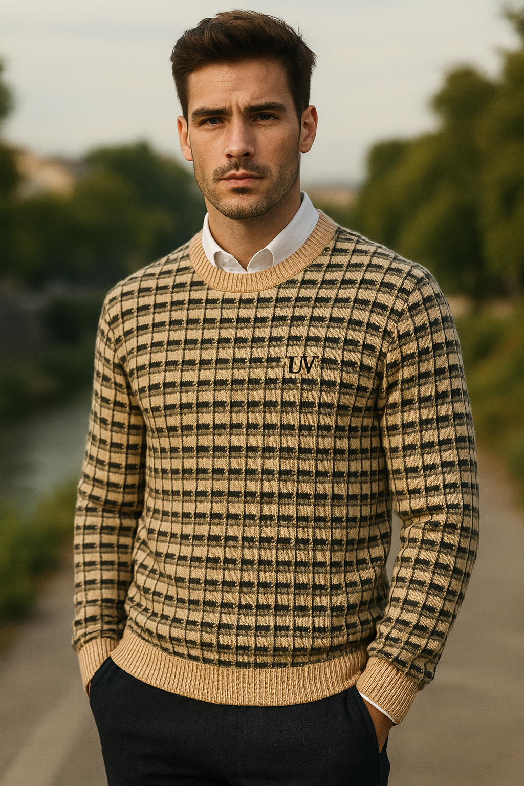 UV ATELIER Merino Grid Knit Sweater